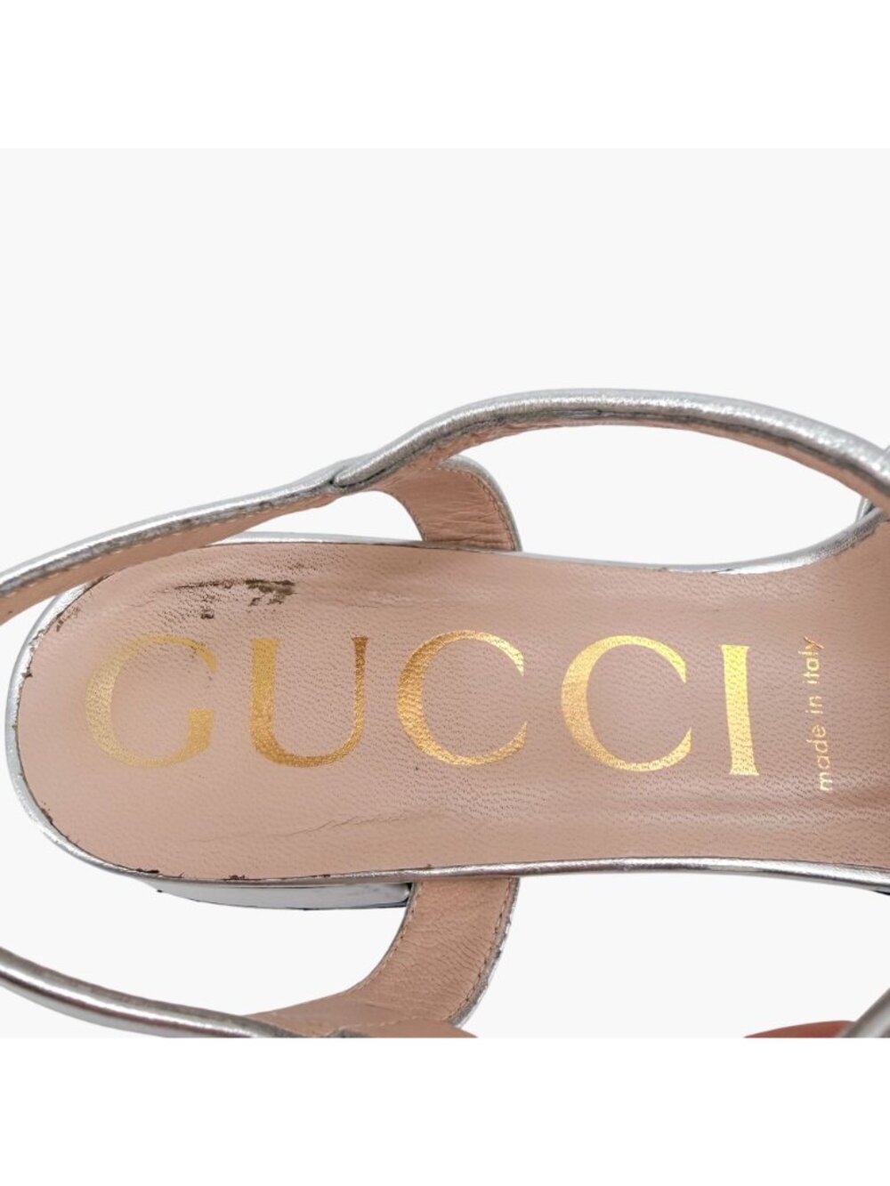 Gucci Baby Horsebit Sandals Metallic Silver Leather Size 38.5 US 8.5 Women Flat - Picture 14 of 15